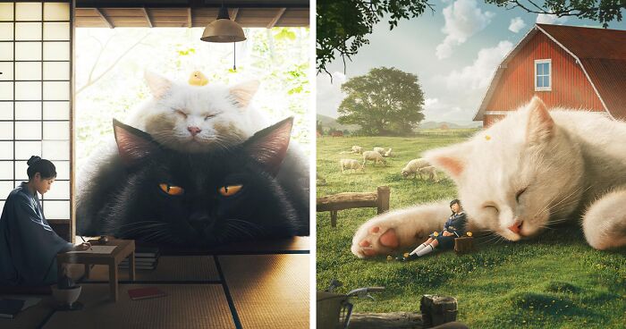 Cats Become Towering Giants In These 17 Enchanting Images By This Taiwanese Artist