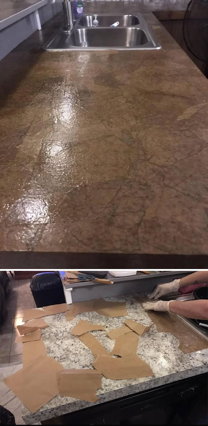 This Countertop Redone With Paper Bags To Resemble Leather