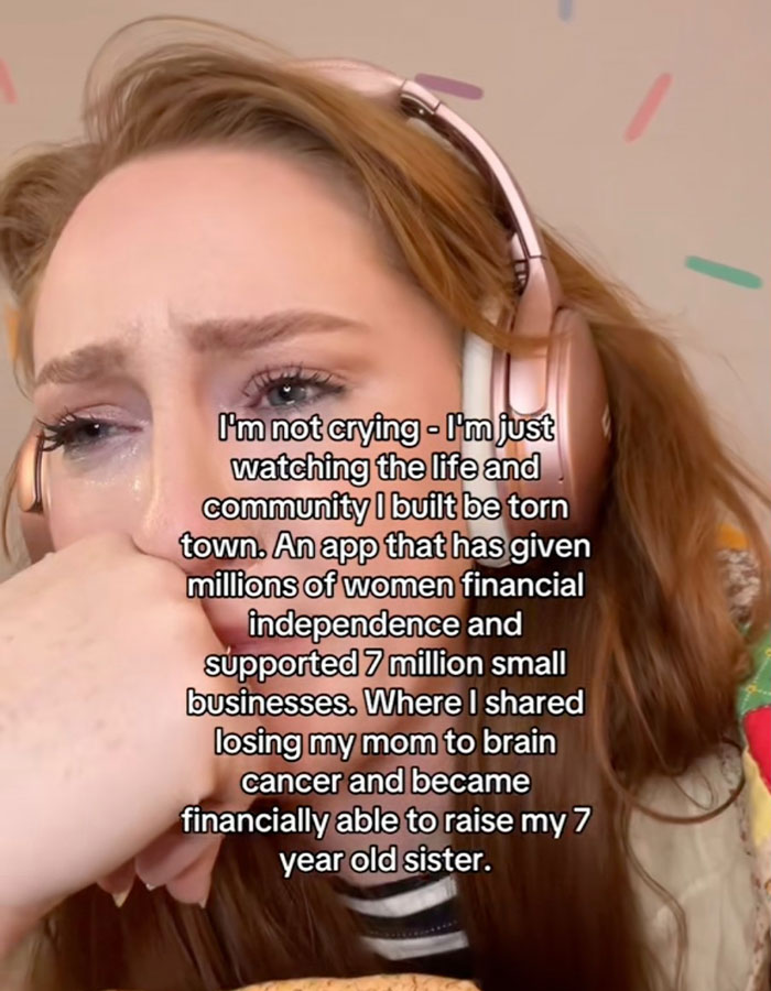 TikTok user wearing headphones visibly emotional, reflecting on TikTok ban impact.