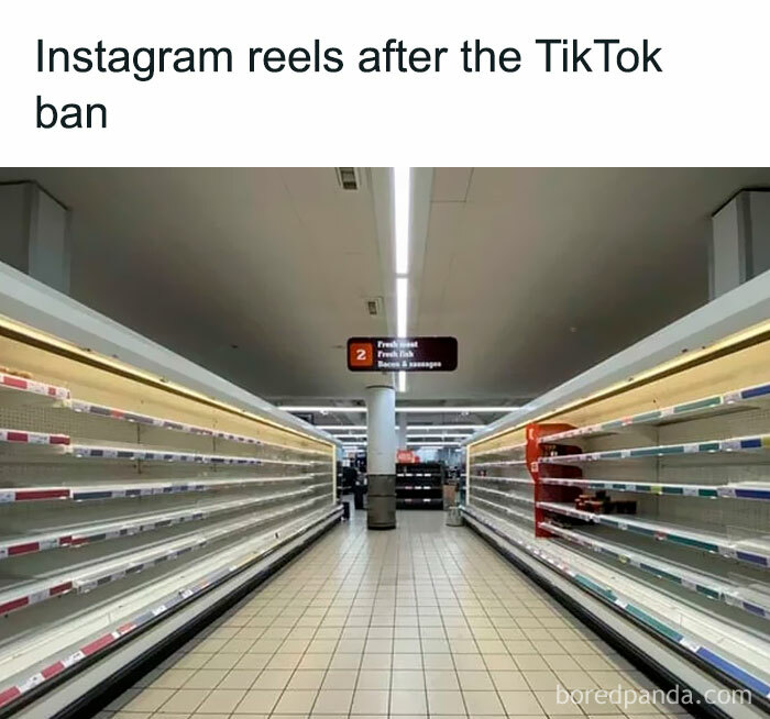 Empty supermarket shelves mimicking reactions to TikTok ban in America.