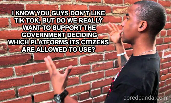 Person reacting to TikTok being banned in America, questioning government decisions on social platforms.