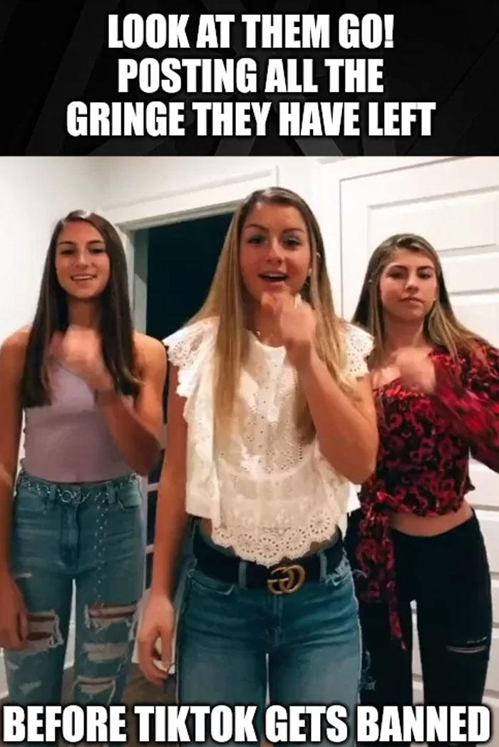 Three girls creating TikTok content before the app faces a potential ban in America.