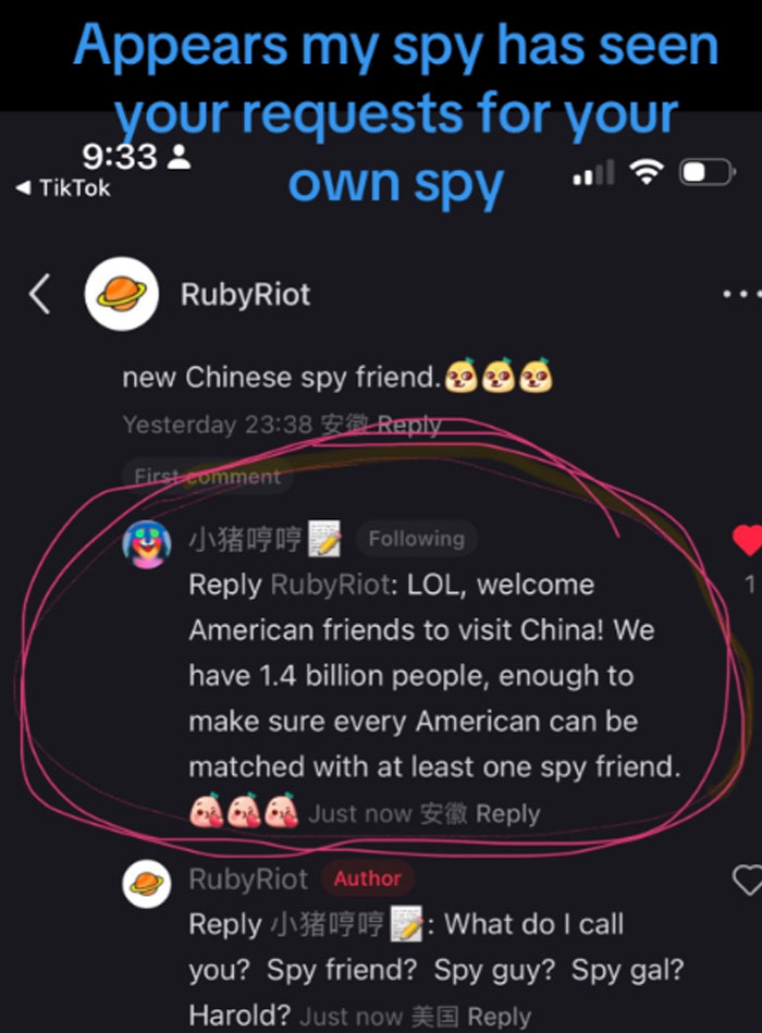 TikTok users humorously react to potential ban with comments about spies.