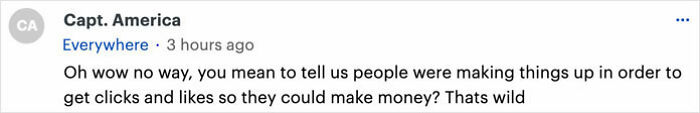 Comment expressing disbelief about TikTok influencers lying for clicks and likes.