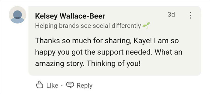 Comment thanking someone for sharing a life-saving TikTok story; expressing happiness for the support they received.