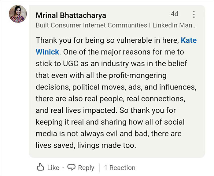 LinkedIn comment appreciating TikTok's positive impact, highlighting connections and lives saved through social media.