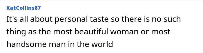 Text comment challenging the concept of science determining the world's most beautiful women.