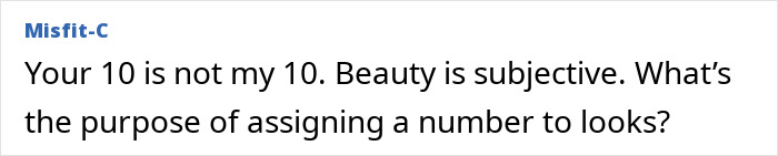 Comment questioning scientific rankings of most beautiful women.