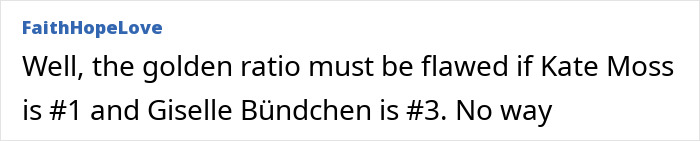 Text comment on the golden ratio related to top beautiful women rankings, questioning positions.