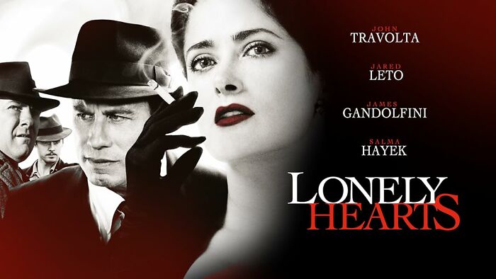 Lonely Hearts movie poster with actors in noir setting, linked to true crime cases inspiring TV shows.