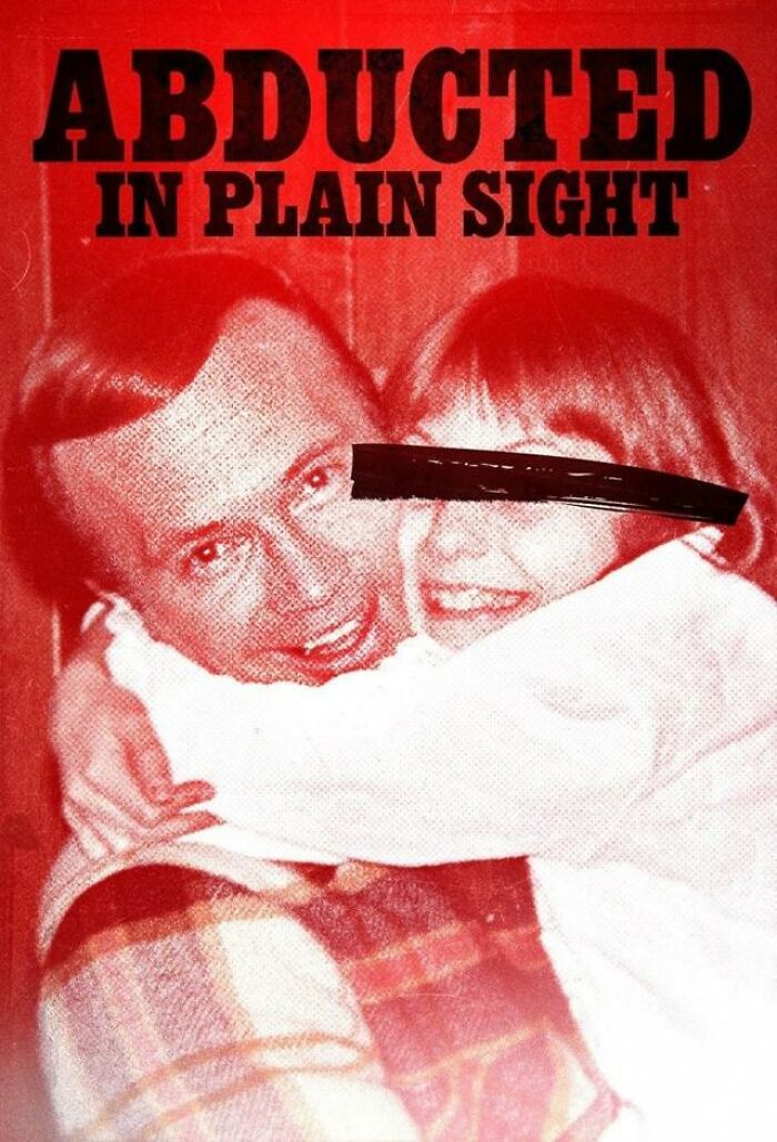 Blurred red-tinted image with text "Abducted in Plain Sight" hinting at true-crime cases inspiring media.