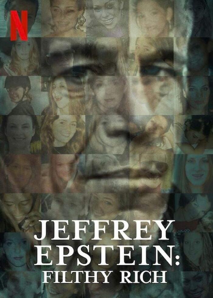 True crime case featuring Jeffrey Epstein documentary cover titled "Filthy Rich."