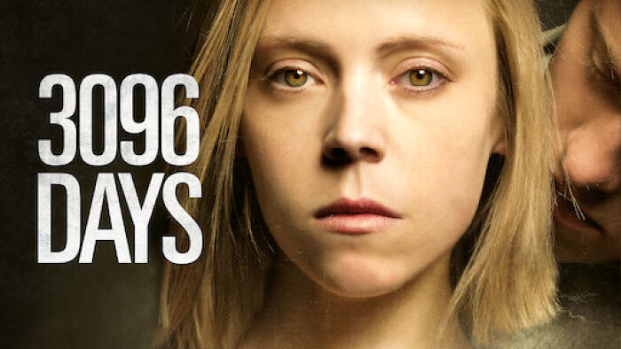 A somber woman with intense gaze, related to true crime cases that inspired TV shows and movies, beside "3096 Days" text.