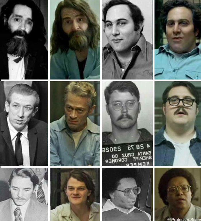 Collage of various individuals associated with true crime stories and curiosities.