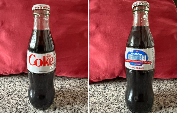 Diet Coke bottle from Trump inauguration VIP goodie bag, with a special commemorative label.