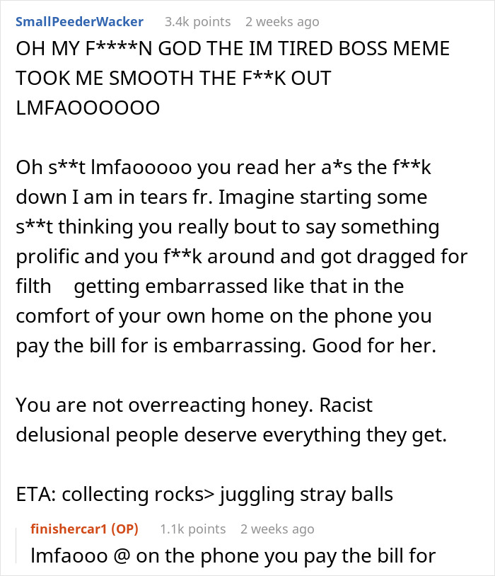 Reddit comment discussing a humorous meme with reactions and messages about personal experiences.