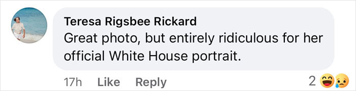 Comment highlighting critique of Melania Trump's official portrait amidst freelance magician discussion.