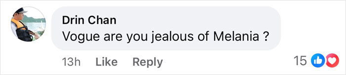 Facebook comment questioning if Vogue is envious of Melania Trump related to freelance magician topic.