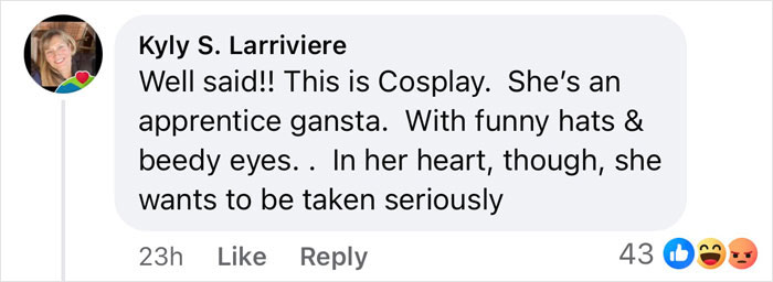 Comment criticizing Melania Trump's portrait with cosplay and gangster references, showing mixed reactions.