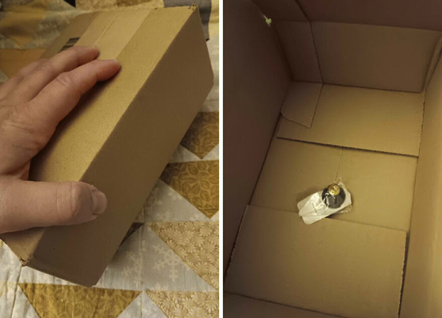 Large box with unnecessary packaging for a small item inside.