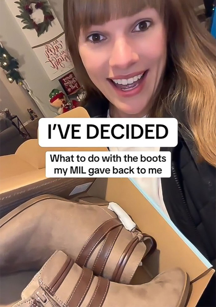 Young woman with $2 thrifted boots returned by MIL, deciding what to do next.