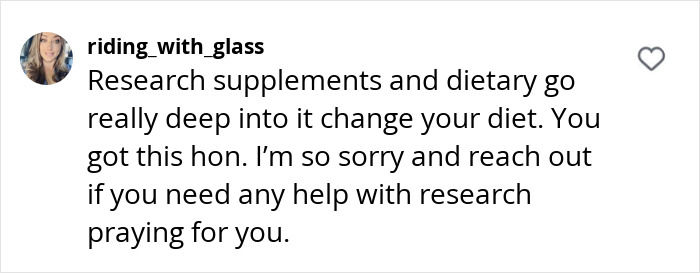 A comment suggesting dietary supplements after Ozempic-related health issues.