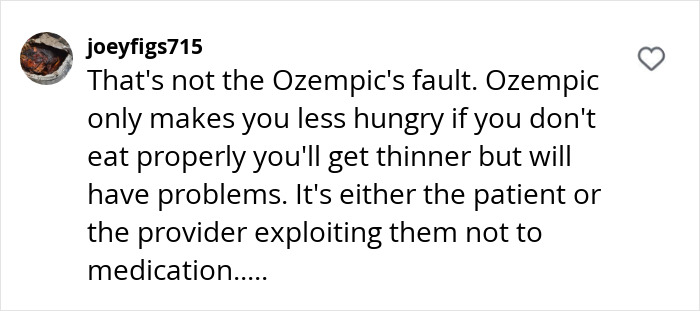 Comment discussing Ozempic effects, focusing on responsibility of patient and provider for health issues.