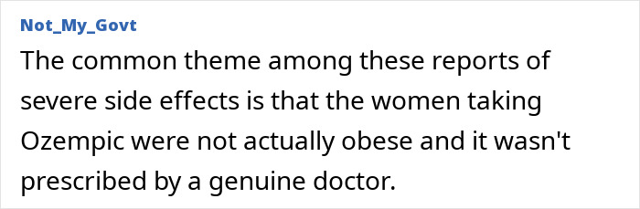 Text discussing severe side effects of Ozempic, mentioning improper prescription and non-obese women users.