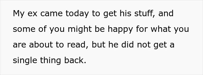 Text about a woman's trip, her ex collecting things, and tensions arising related to a lost dog.