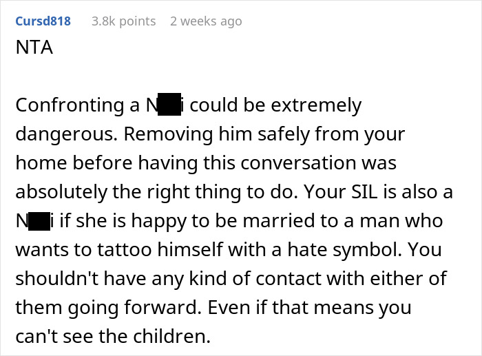 Reddit comment discussing a woman not confronting offensive tattoo.