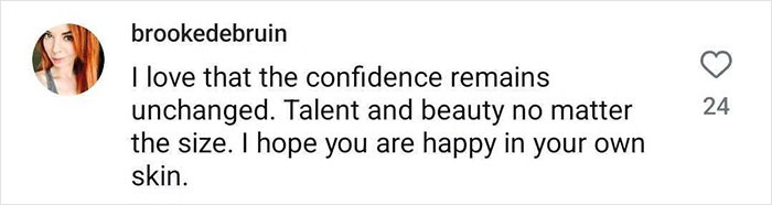 Comment praising Lizzo's confidence and beauty, emphasizing happiness in one's own skin.