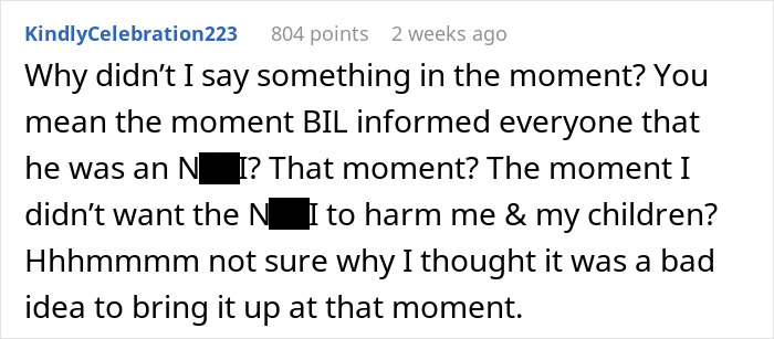 Online comment discussing a BIL revealing an offensive tattoo, questioning why it wasn't addressed immediately.