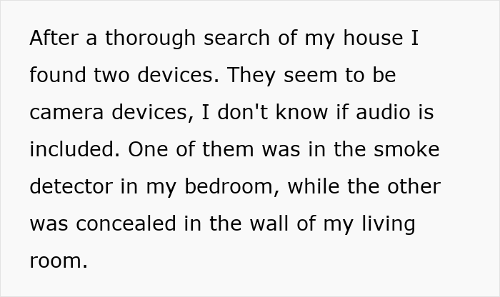 Text describing discovery of hidden devices at home; captures a creepy student comment context.