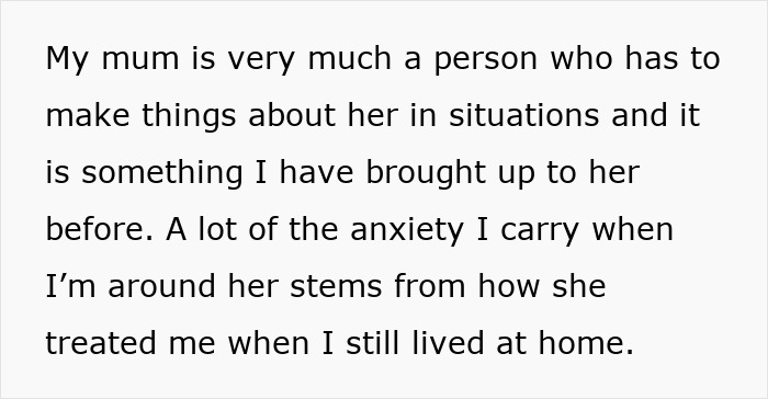 Text describing anxiety related to treatment by mother while juggling responsibilities.