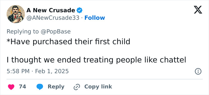 Tweet criticizing celebrities for posing with surrogate babies, discussing children being treated like possessions.