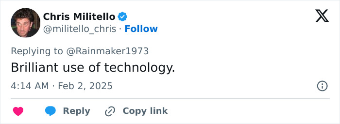 Tweet by Chris Militello praising technology related to a deaf girl's reaction to seeing spoken words.