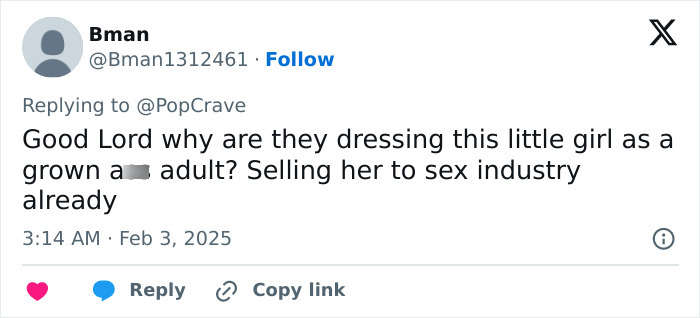 Tweet criticizing a young girl's dress choice at the Grammys sparks outrage.