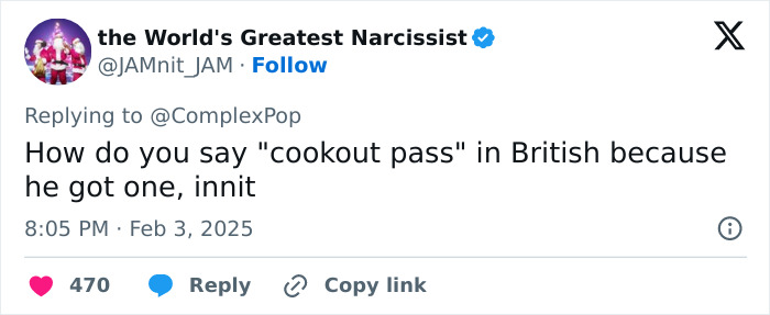 Tweet joking about British version of "cookout pass" referencing Zendaya and Tom Holland family party.