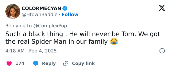 Tweet about Zendaya taking Tom Holland to a family party, with emojis and social media interactions displayed.