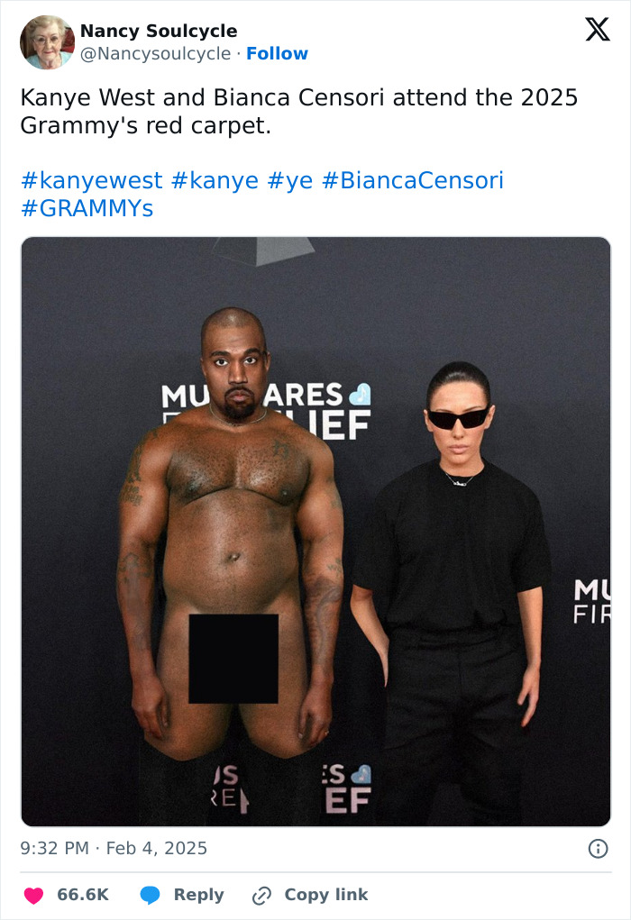 Kanye West in a humorous AI meme at the 2025 red carpet event.