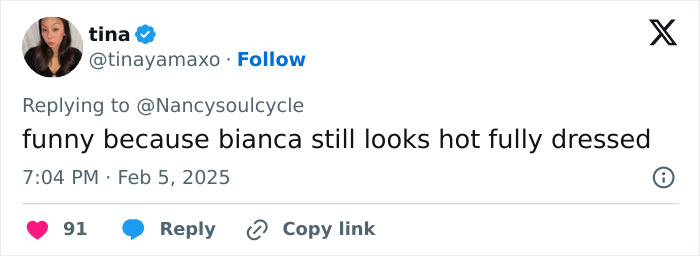 Tweet discussing Bianca's style related to Kanye West's AI meme.