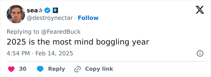 Tweet by user commenting on the year 2025, unrelated to Jack the Ripper’s identity and DNA testing.