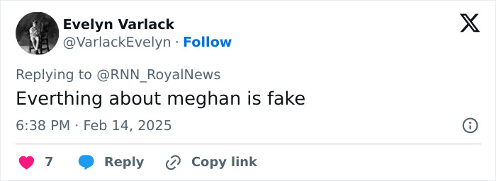 Tweet questioning authenticity in Meghan's Valentine's Day photo.