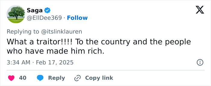 Tweet criticizing actor for playing MAGA supporter, calling him a traitor to the country and its people.