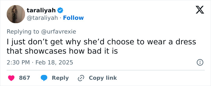 Tweet responding to a dress, sparking concern about Ariana Grande\'s extremely thin image, with engagement metrics below.