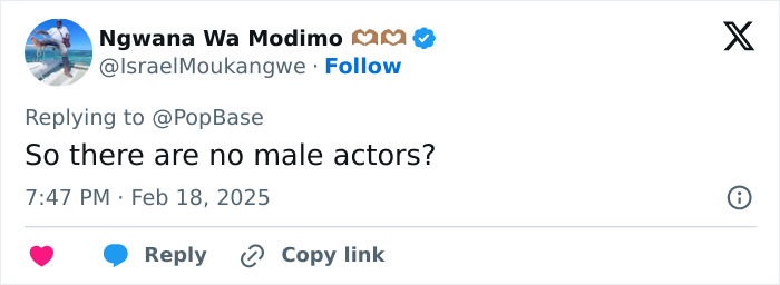 Tweet questioning male actors, related to Cynthia Erivo's casting in musical.