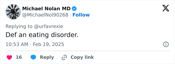 Tweet discussing concern about someone\'s health, mentioning eating disorder, related to Ariana Grande sparks discussion.