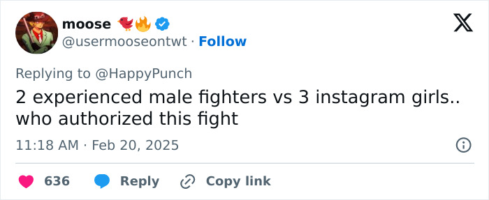 Controversial MMA fight tweet questioning the matchup between two men and three women, sparking outrage online.