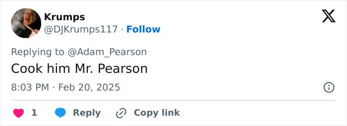 Tweet reply supporting Adam Pearson against trolls, timestamped February 20, 2025.