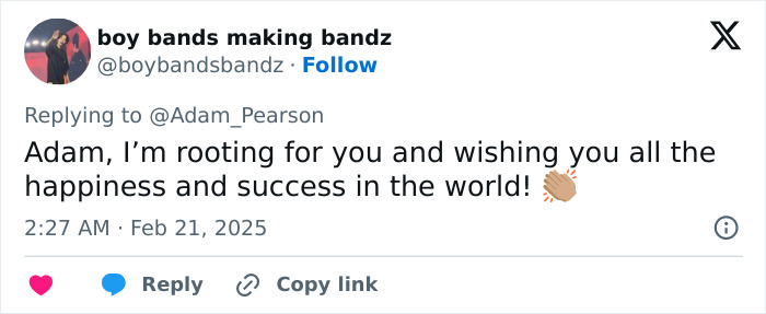 Supportive tweet for Adam Pearson responding to criticism.